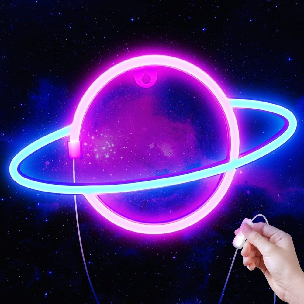 Planet Neon Sign USB Powered Saturn LED Light Wall Decor for Bedroom Gaming Room